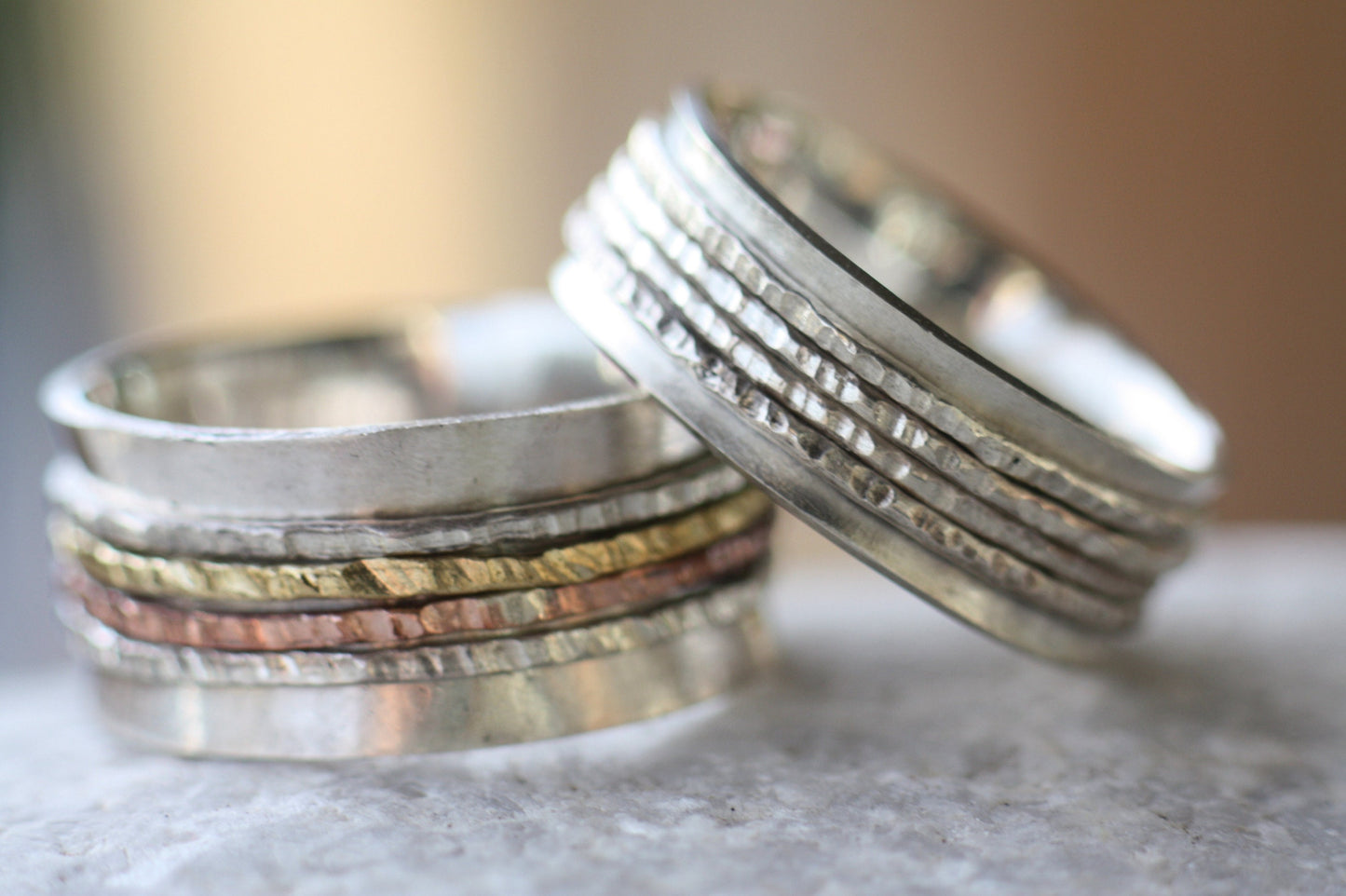 Dainty Silver Spinner Ring with Handwritten Engravings