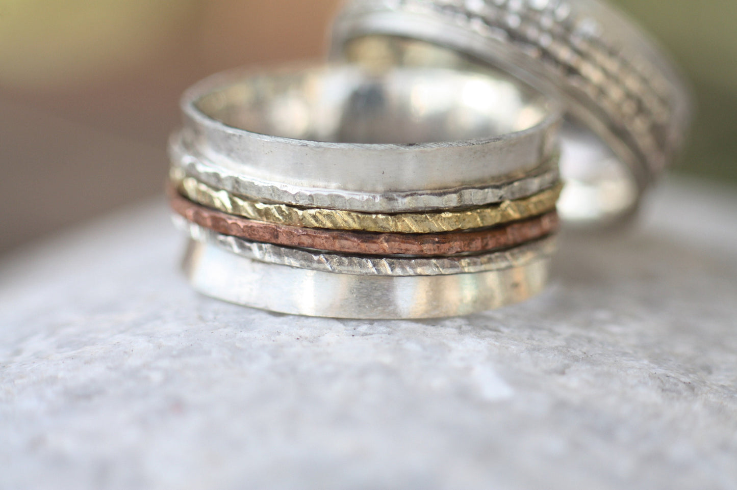 Dainty Silver Spinner Ring with Handwritten Engravings