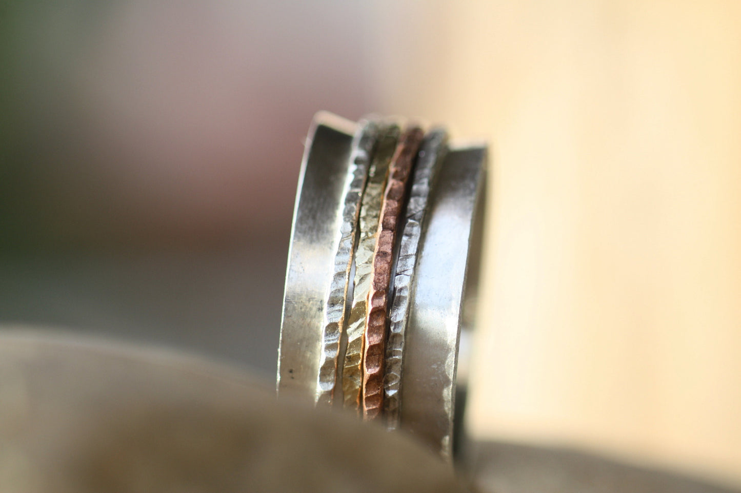 Dainty Silver Spinner Ring with Handwritten Engravings