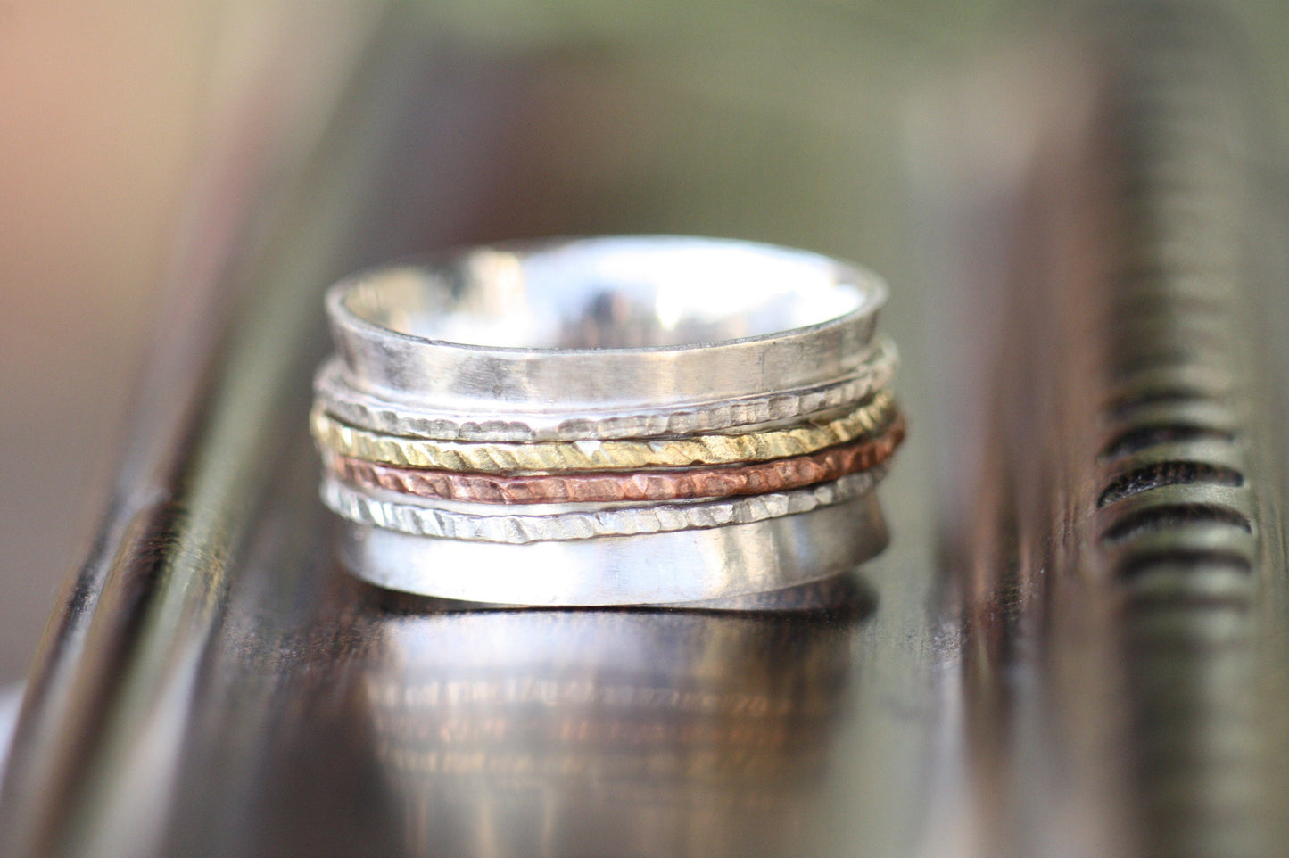 Dainty Silver Spinner Ring with Handwritten Engravings