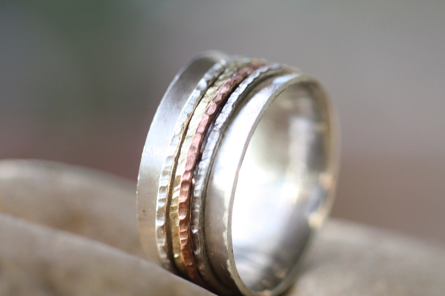 Dainty Silver Spinner Ring with Handwritten Engravings