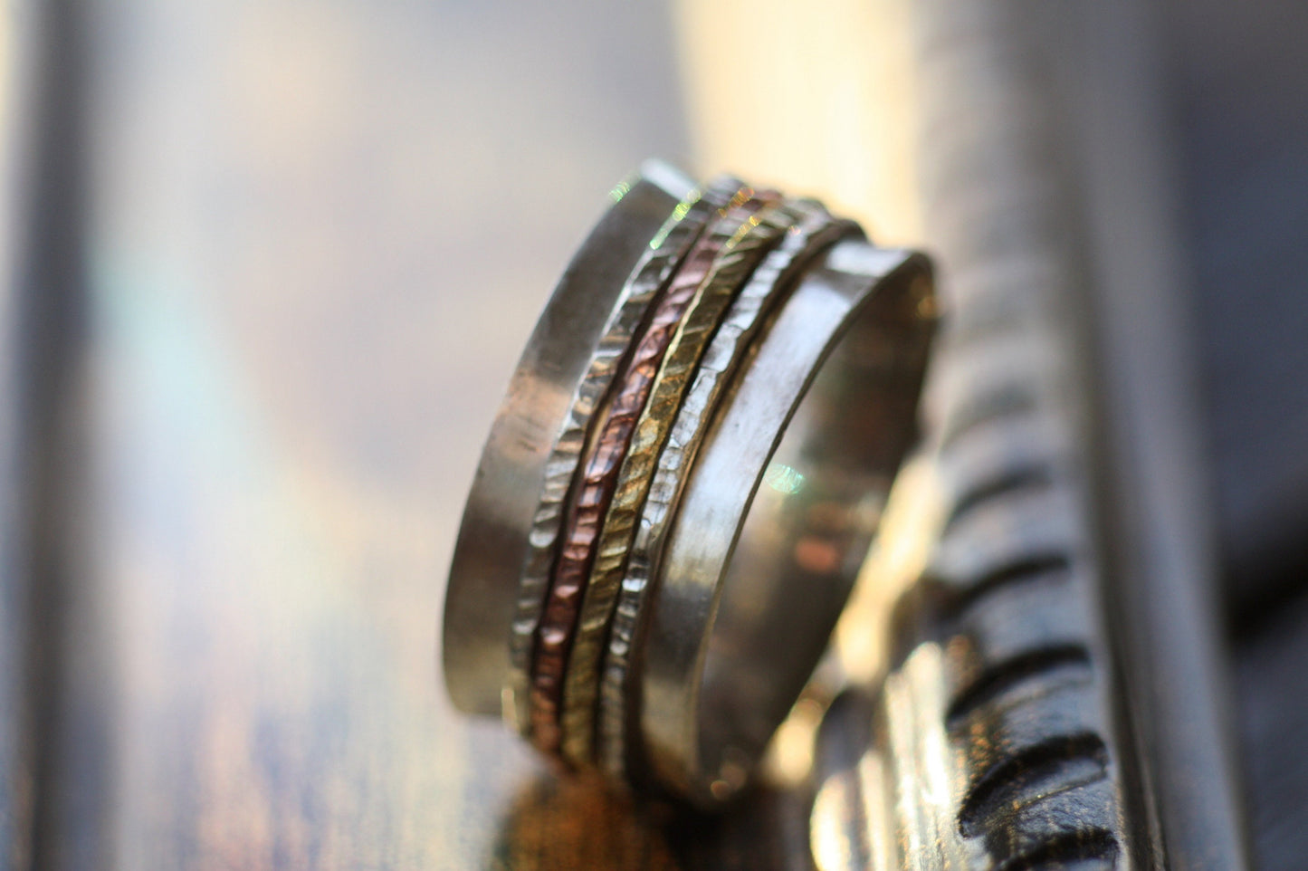 Dainty Silver Spinner Ring with Handwritten Engravings