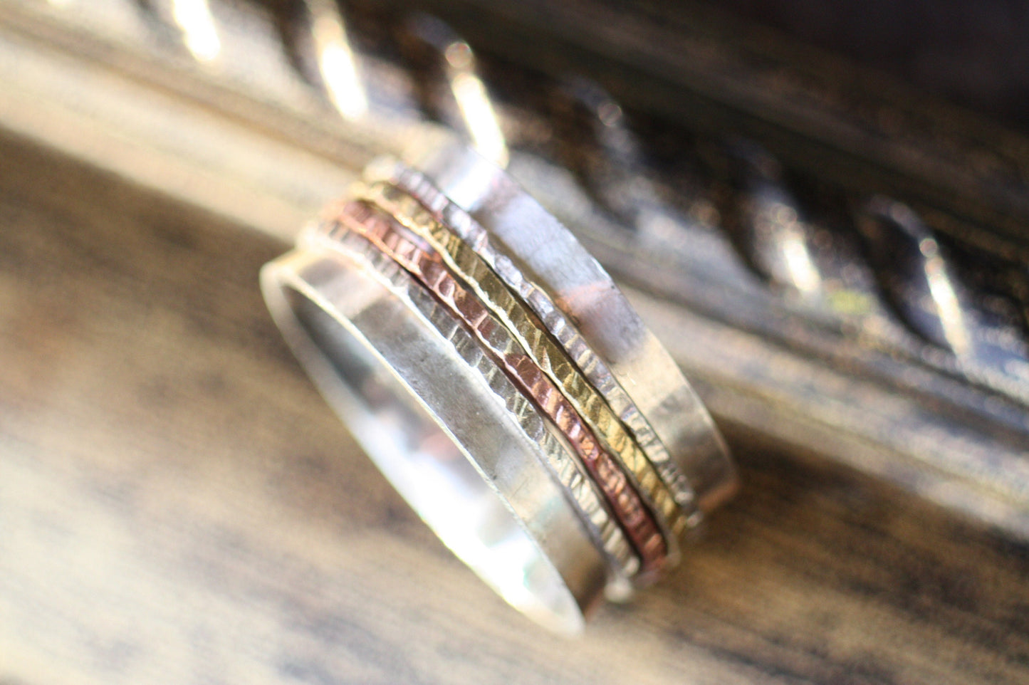 Dainty Silver Spinner Ring with Handwritten Engravings