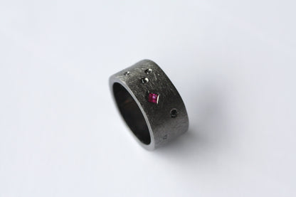 Tsavorite and Emeralds brushed finish ring / Diamonds Sapphires Multi stone Rings
