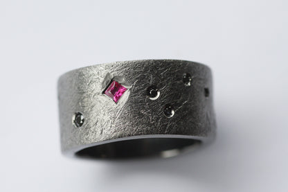 Tsavorite and Emeralds brushed finish ring / Diamonds Sapphires Multi stone Rings
