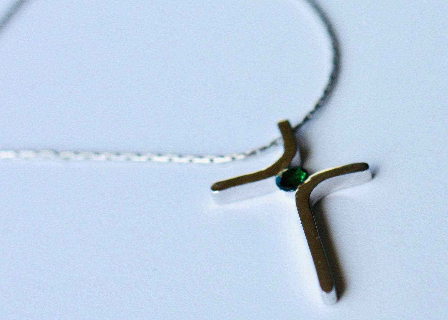 Baptism dainty Cross necklace, October birthstone tourmaline Cross