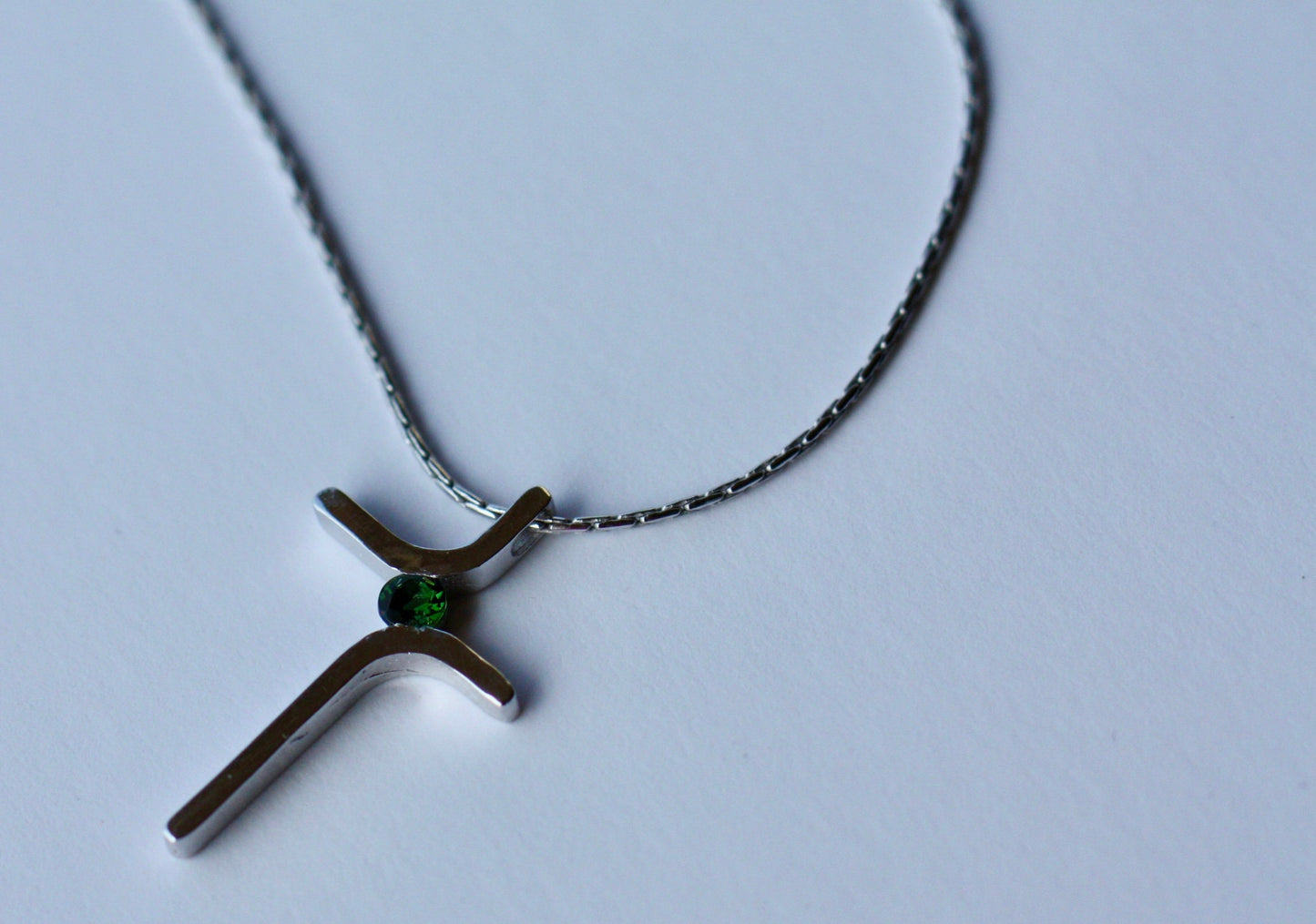 Baptism dainty Cross necklace, October birthstone tourmaline Cross