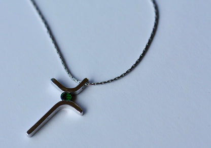 Baptism dainty Cross necklace, October birthstone tourmaline Cross