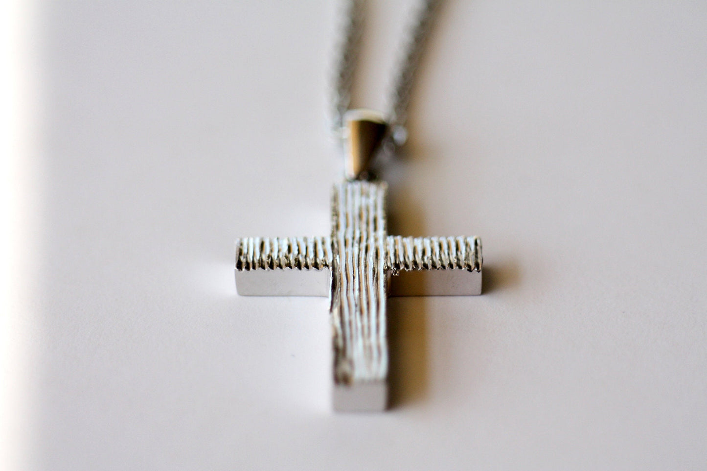 White Gold Cross necklace with Texture for Men, Baptism Christening boy cross