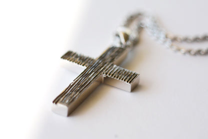 White Gold Cross necklace with Texture for Men, Baptism Christening boy cross