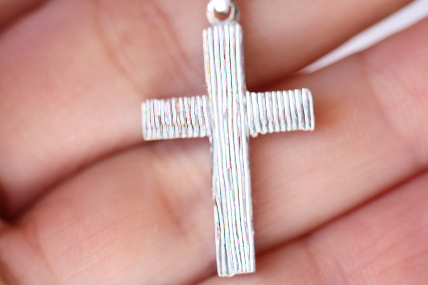 White Gold Cross necklace with Texture for Men, Baptism Christening boy cross