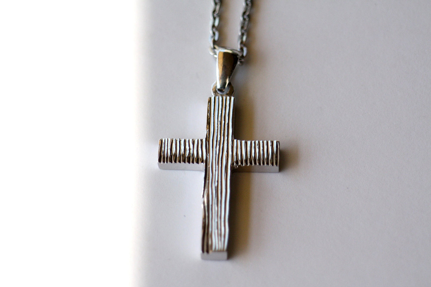 White Gold Cross necklace with Texture for Men, Baptism Christening boy cross