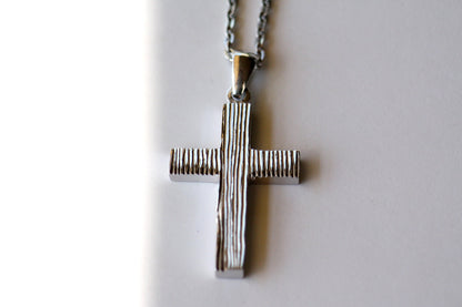 White Gold Cross necklace with Texture for Men, Baptism Christening boy cross