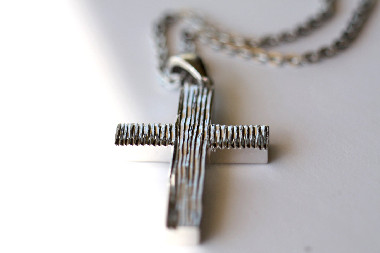 White Gold Cross necklace with Texture for Men, Baptism Christening boy cross