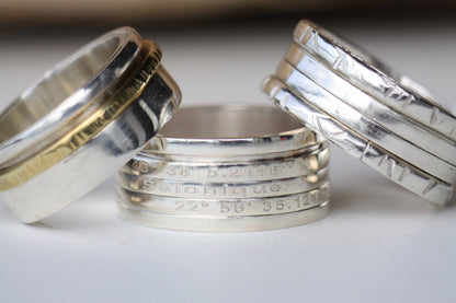 Personalised spinner ring, engraved coordinates