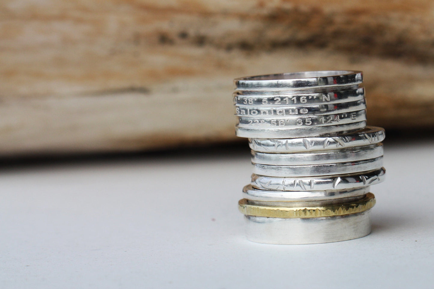 Personalised spinner ring, engraved coordinates