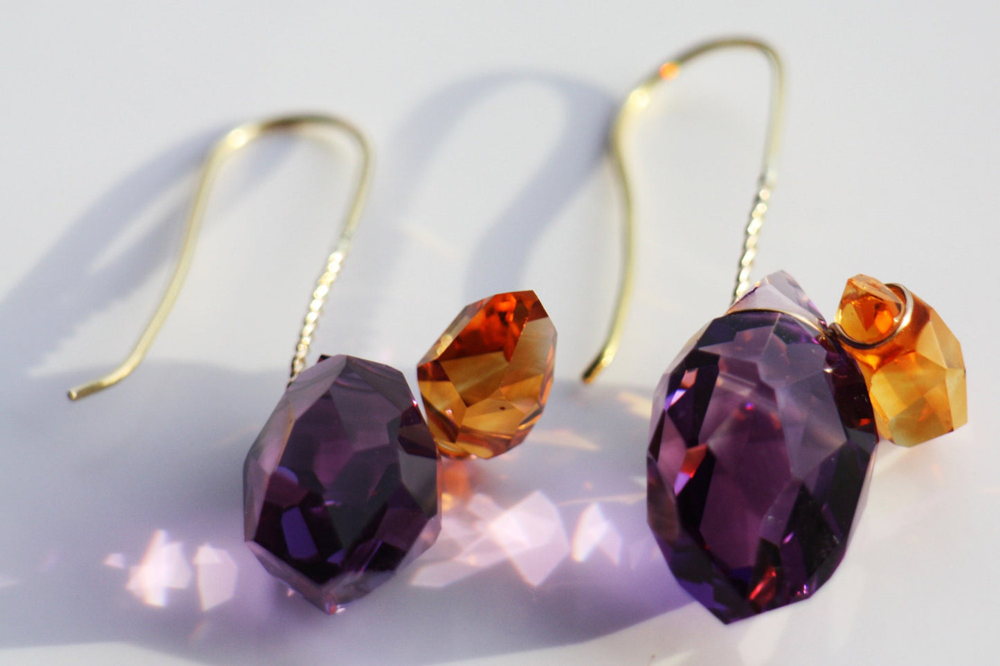 Amethyst and Citrine Gold Wire earrings
