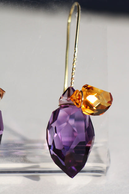 Amethyst and Citrine Gold Wire earrings