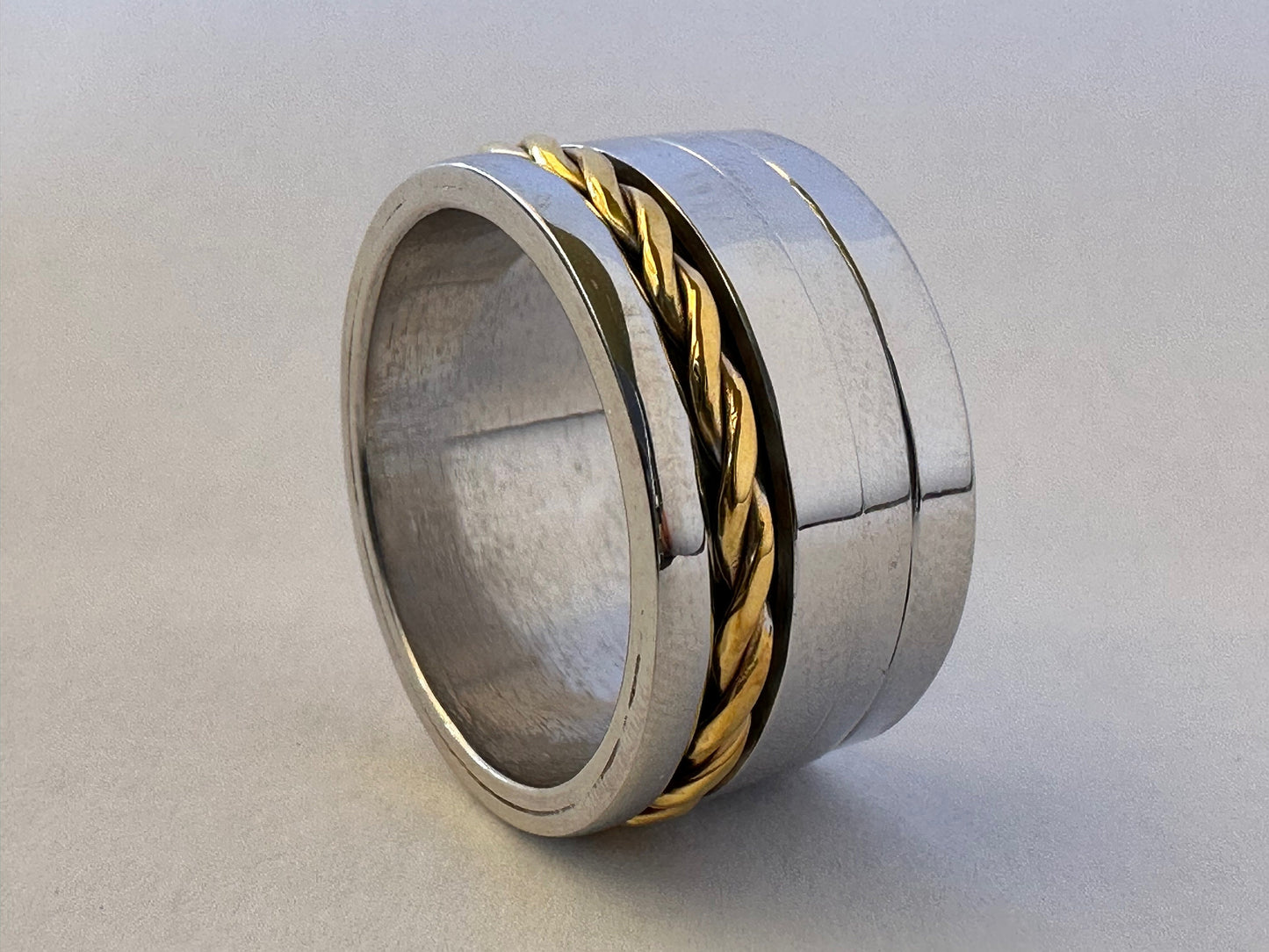 Gold K18 Braid on Double Spinner Sterling silver ring