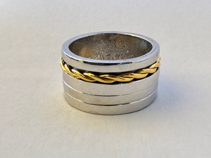 Gold K18 Braid on Double Spinner Sterling silver ring