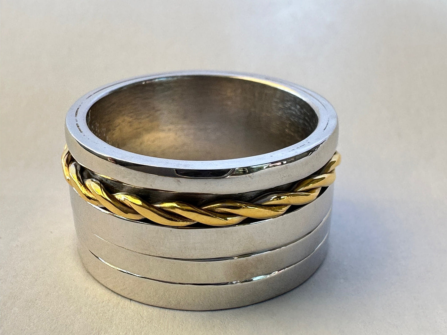 Gold K18 Braid on Double Spinner Sterling silver ring