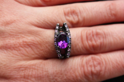 Amethyst and Purple Sapphires mounted on Sterling Silver ring