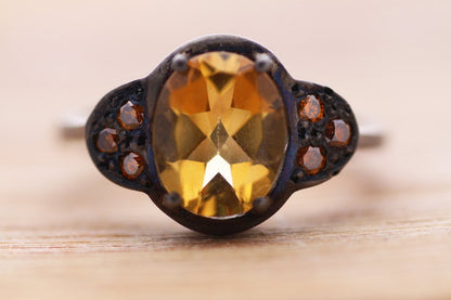 Citrine Cognac diamonds ring Handcrafted