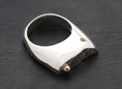 Yellow Sapphire silver ring with Gold K18 detail