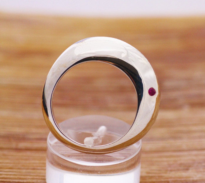 Silver ring with pink Sapphire and Gold K18 details