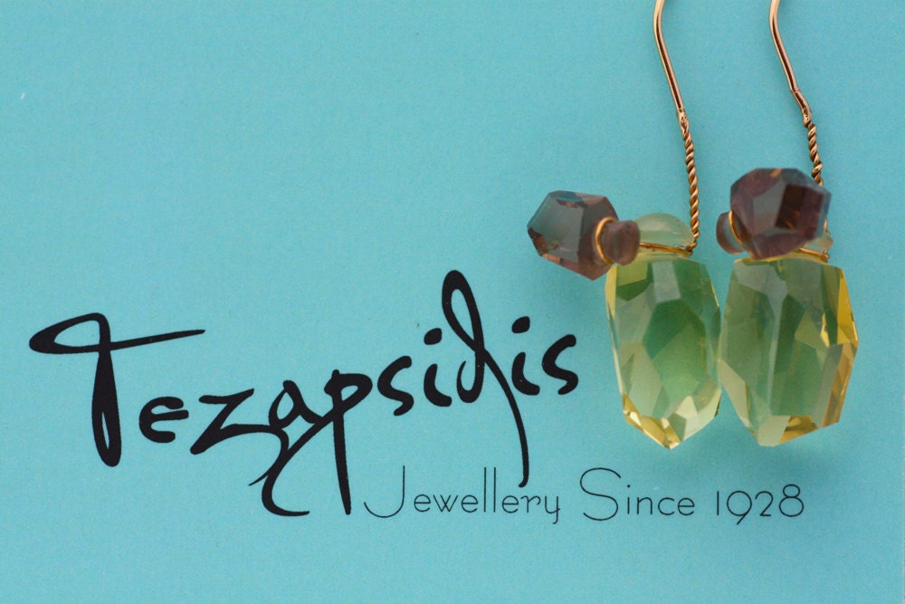 Smoky and Lemon Quartz stones set with Gold K18 on custom made earrings