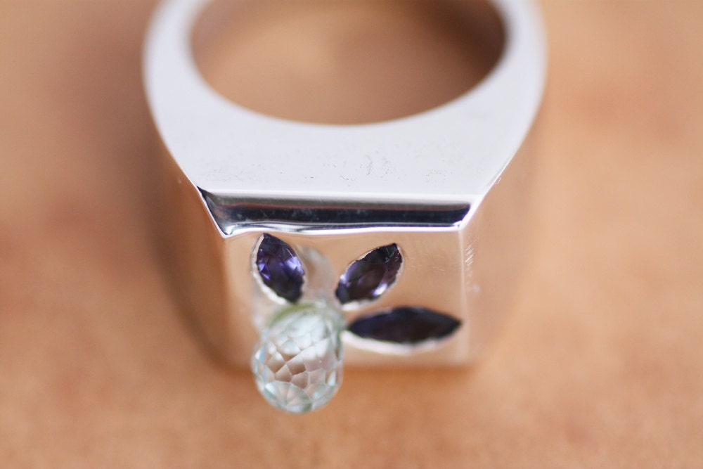 Blue Topaz and Iolites on Sterling Silver ring