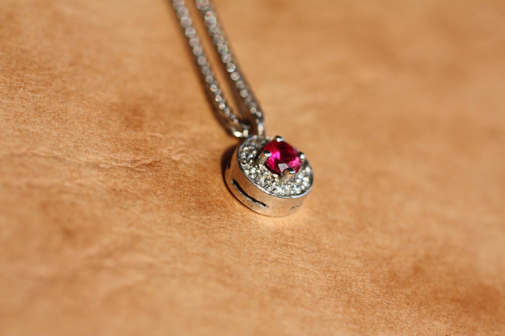 Ruby Diamond Pendant, white gold K18 Necklace