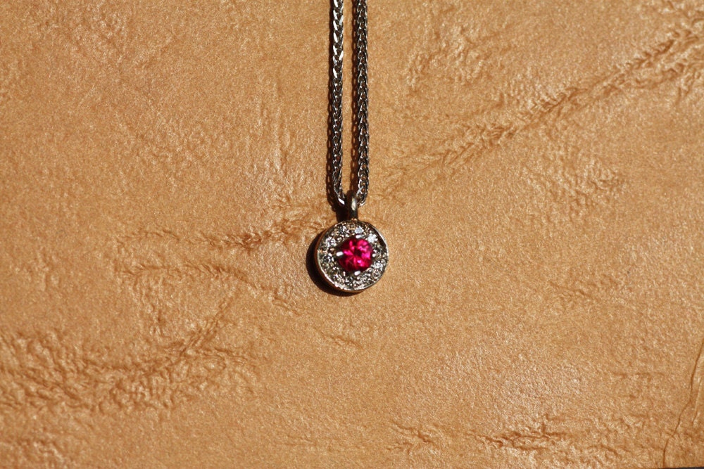 Ruby Diamond Pendant, white gold K18 Necklace