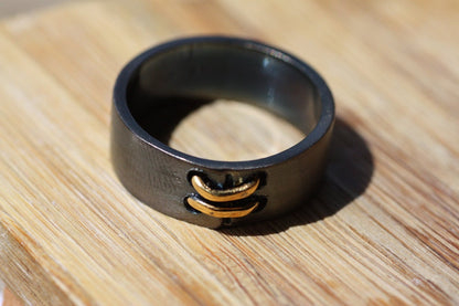 Black silver ring for couples with gold stripes